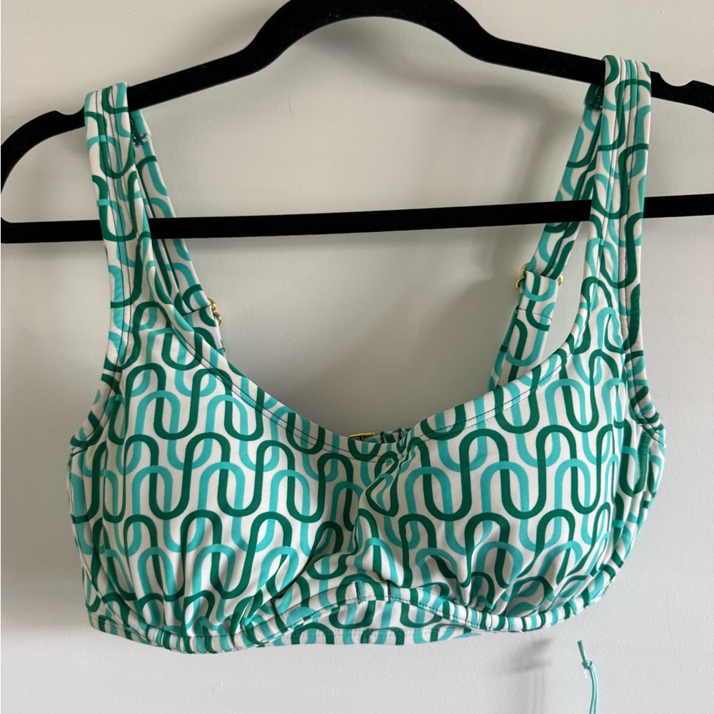 Kona Sol Teal and White Patterned Bikini Top